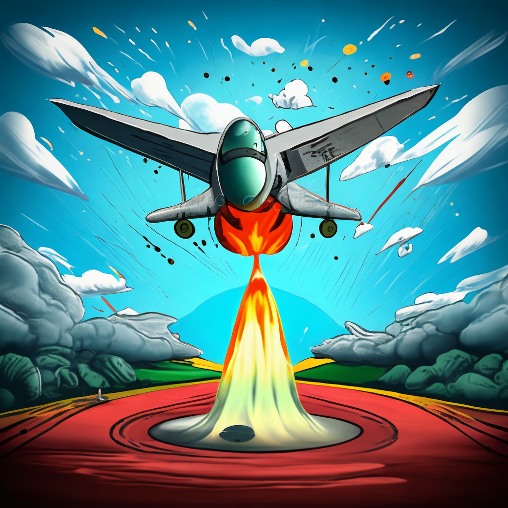 a F16 army plane droping a nuclear bomb over a saucer.Make the ovni explode.Comic style