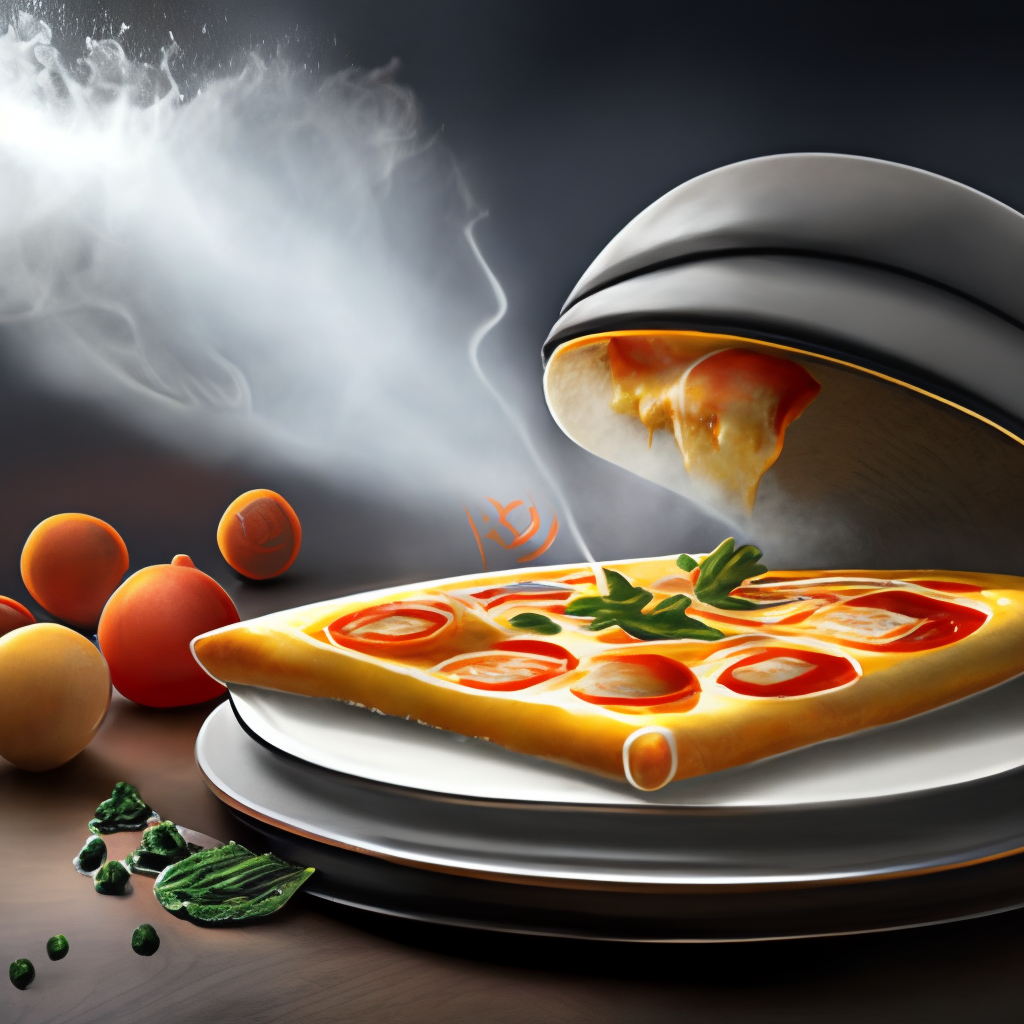 a photo-realistic image of a four cheese pizza, close-up, with steam rising from the cheese