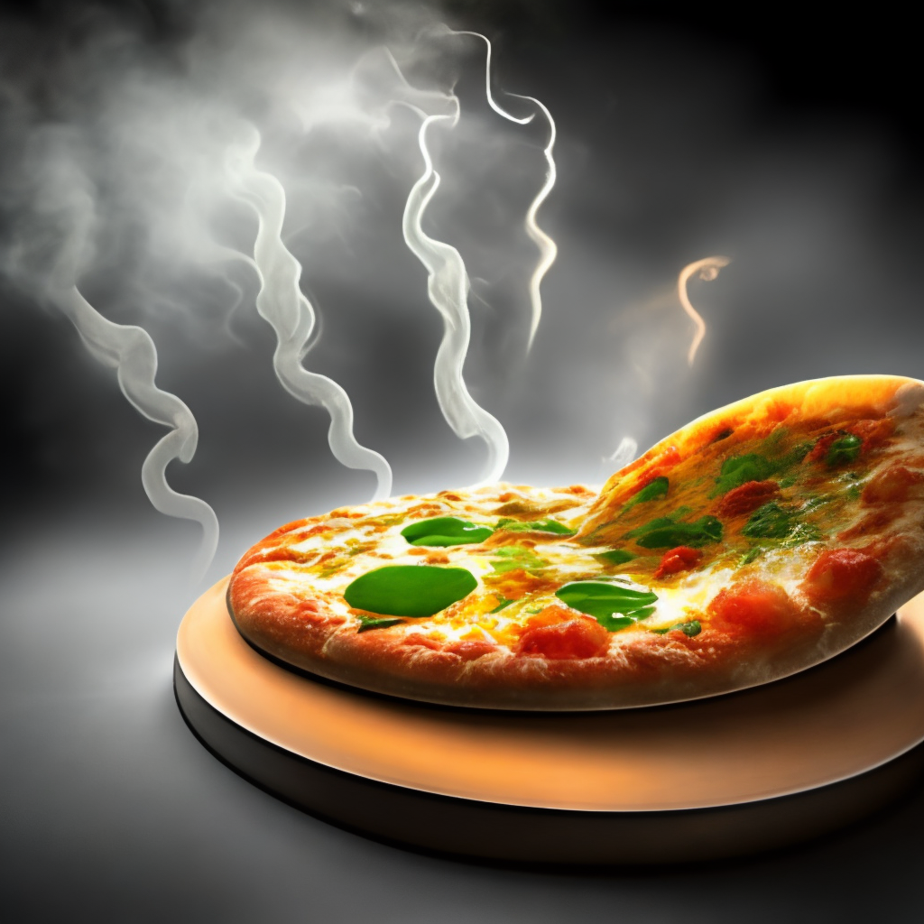 a photo-realistic image of a four cheese pizza, close-up, with steam rising from the cheese