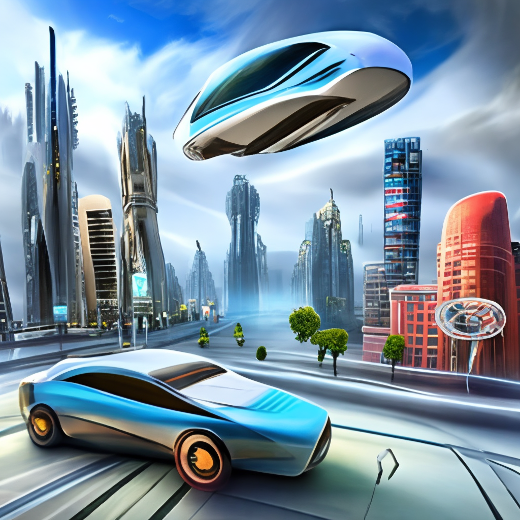 car flying through a futuristic city