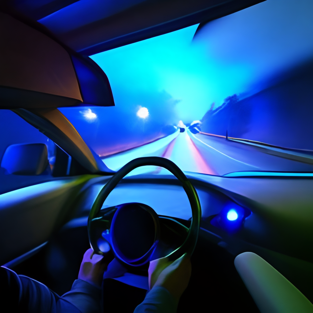 A car ride in night with blue light