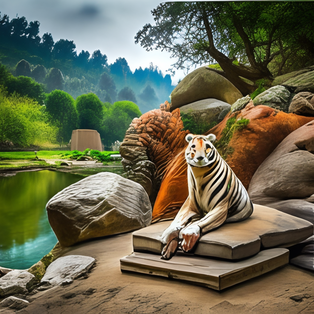 A tiger sitting on rock In the forest 