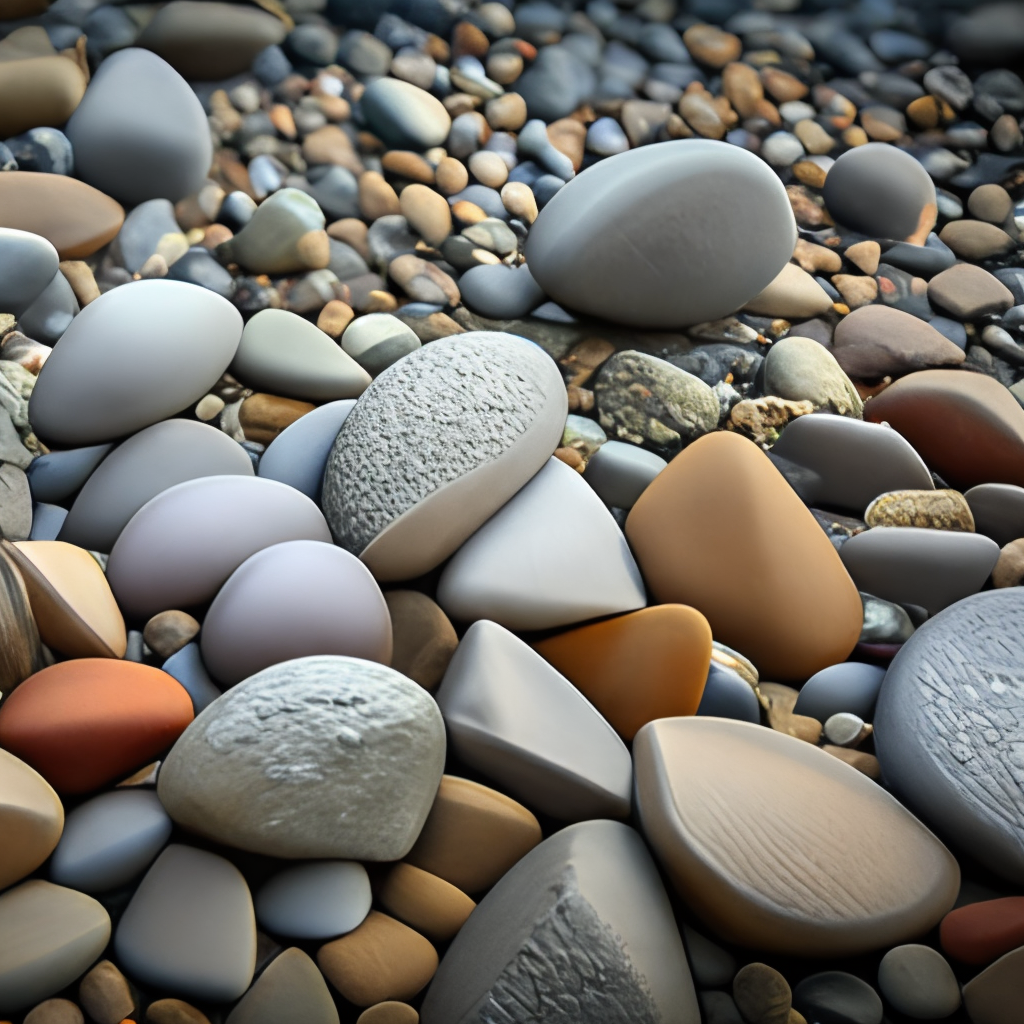 HD hyeperrealistic Closeup of of smooth and interesting pebbles 