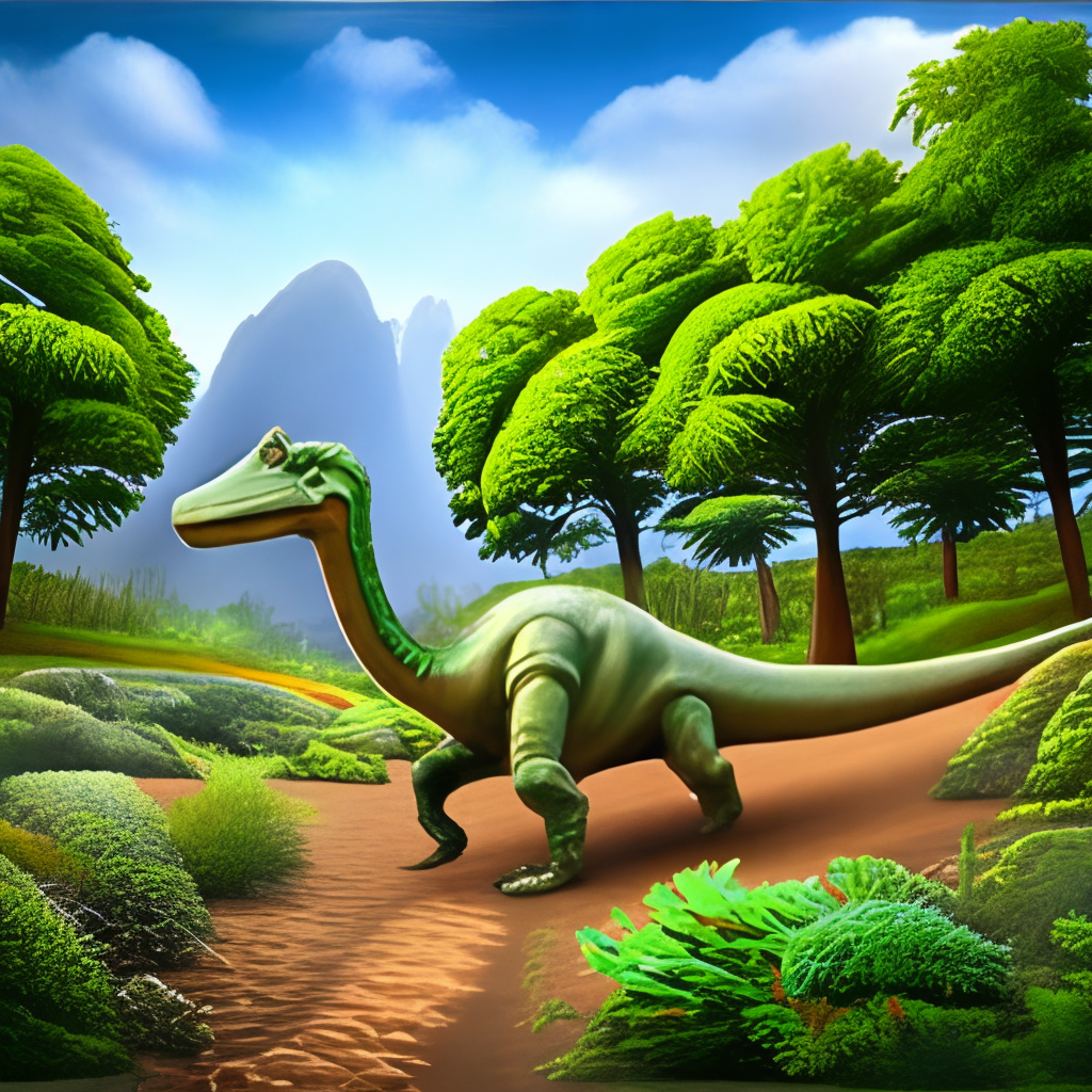 A dinosaur eating Grass in the forest 