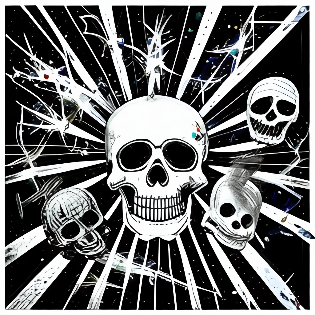 a punk rock album cover with a skull and lightning bolts, black and white