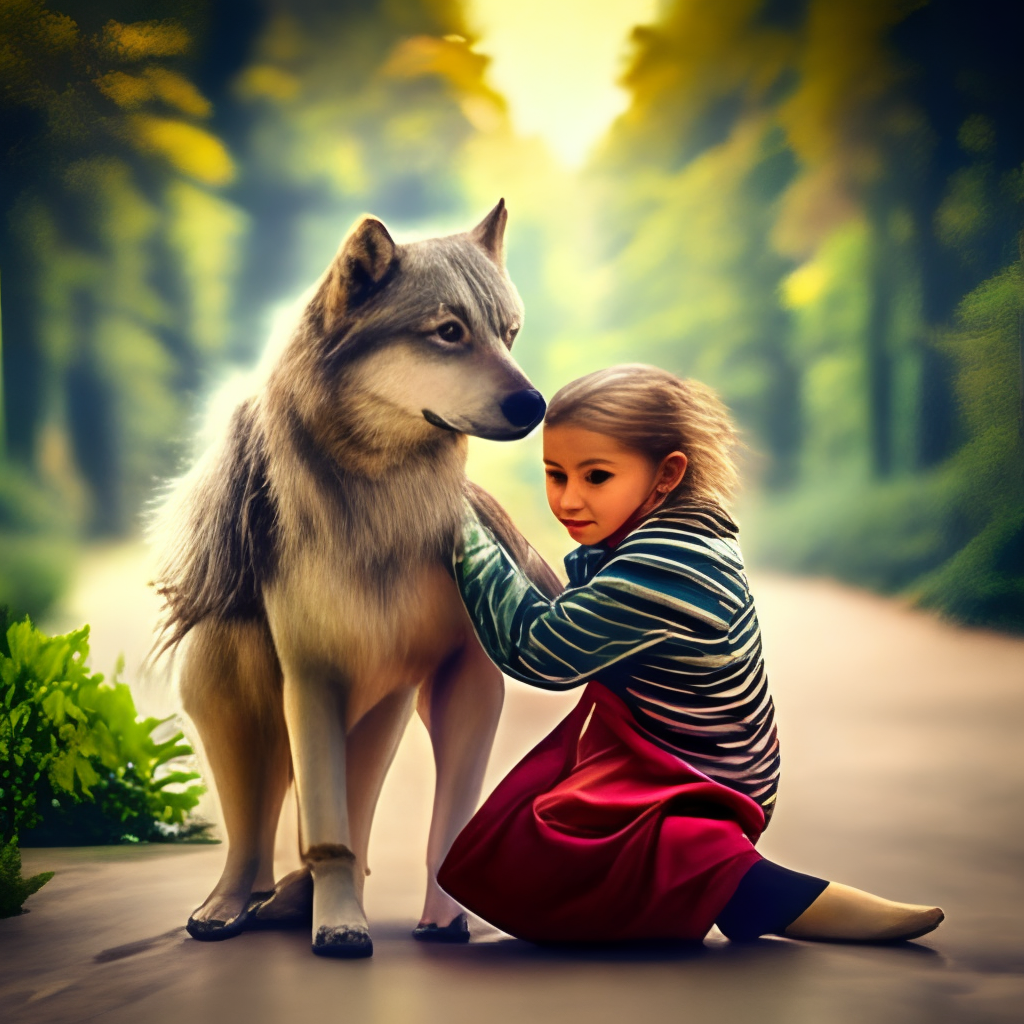 a wolf protecting a little girl,8k