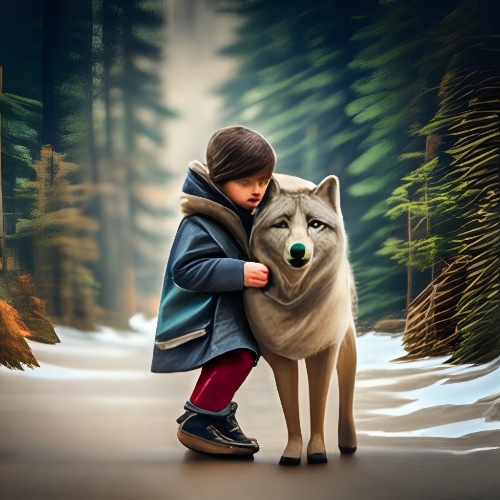 a wolf protecting a little girl,8k
