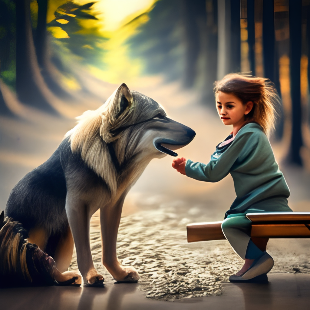 a wolf protecting a little girl,8k
