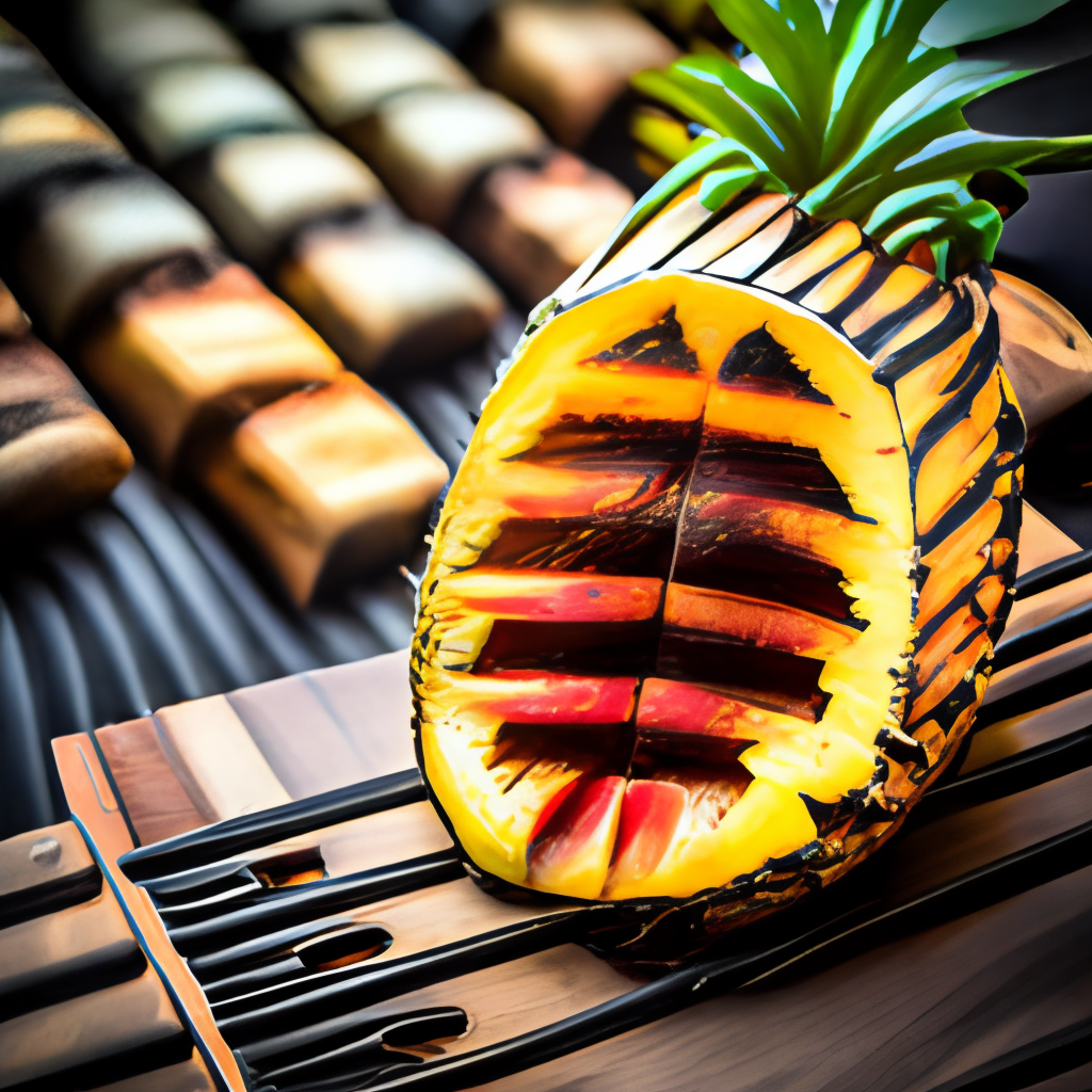 a photo of a grilled pineapple with grill marks, close shot, 50mm, food photography