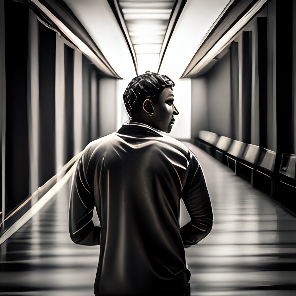 a photo of a man from behind, black and white