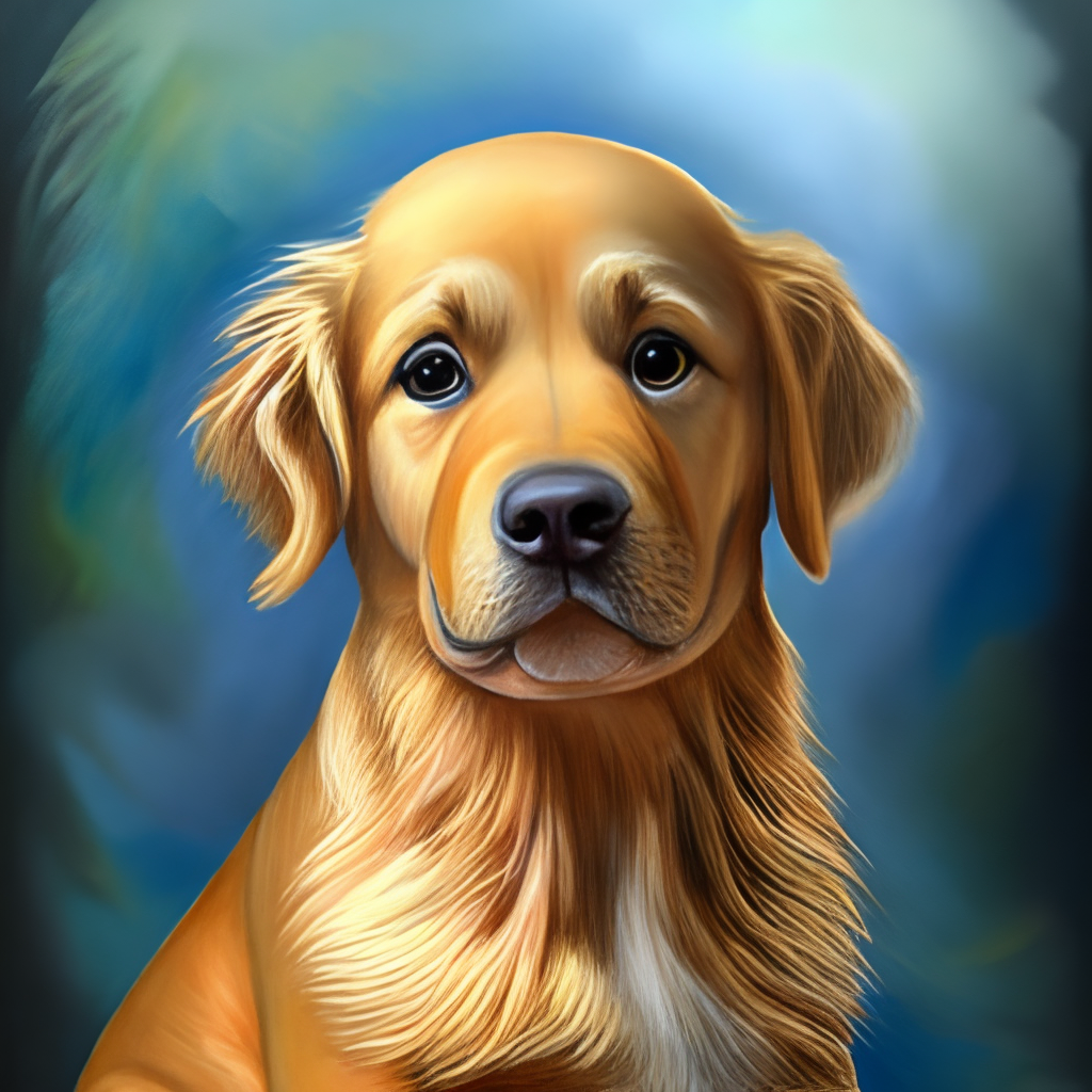 a realistic painting of a golden retriever puppy, oil on canvas