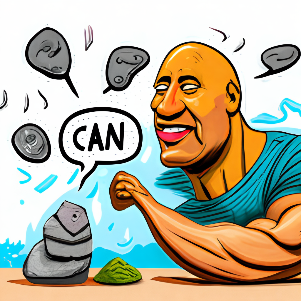 a cartoon of Dwayne Johnson as a rock, flexing his muscles, with a speech bubble saying 'Can you smell what the rock is cooking?'