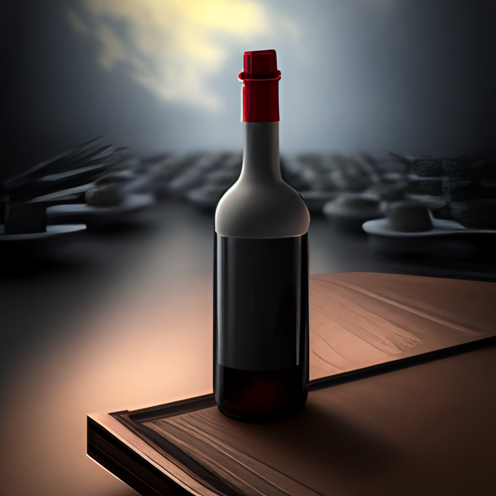 a realistic photo of a bottle of red wine, close shot, 35mm, octane render, 8k