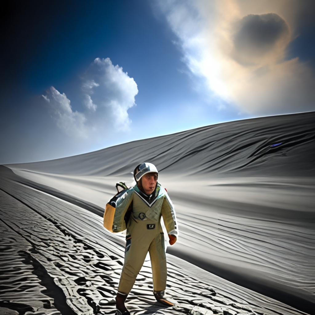 The first steps on earth, as an astronaut takes in the new surroundings