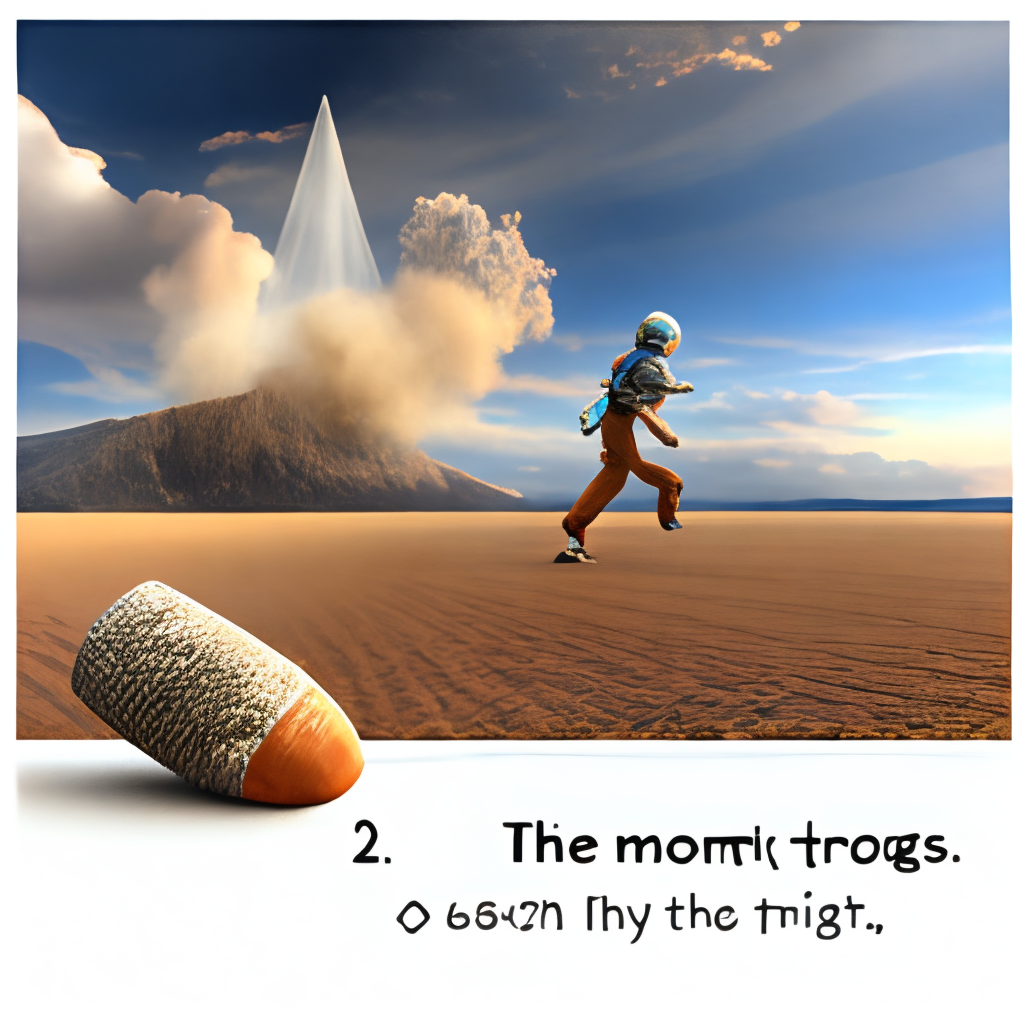 Prompt 1: “The moment of touchdown on the earth, as dust and debris are kicked up by the landing gear”
Prompt 2: “The first steps on earth, as an astronaut takes in the new surroundings”
