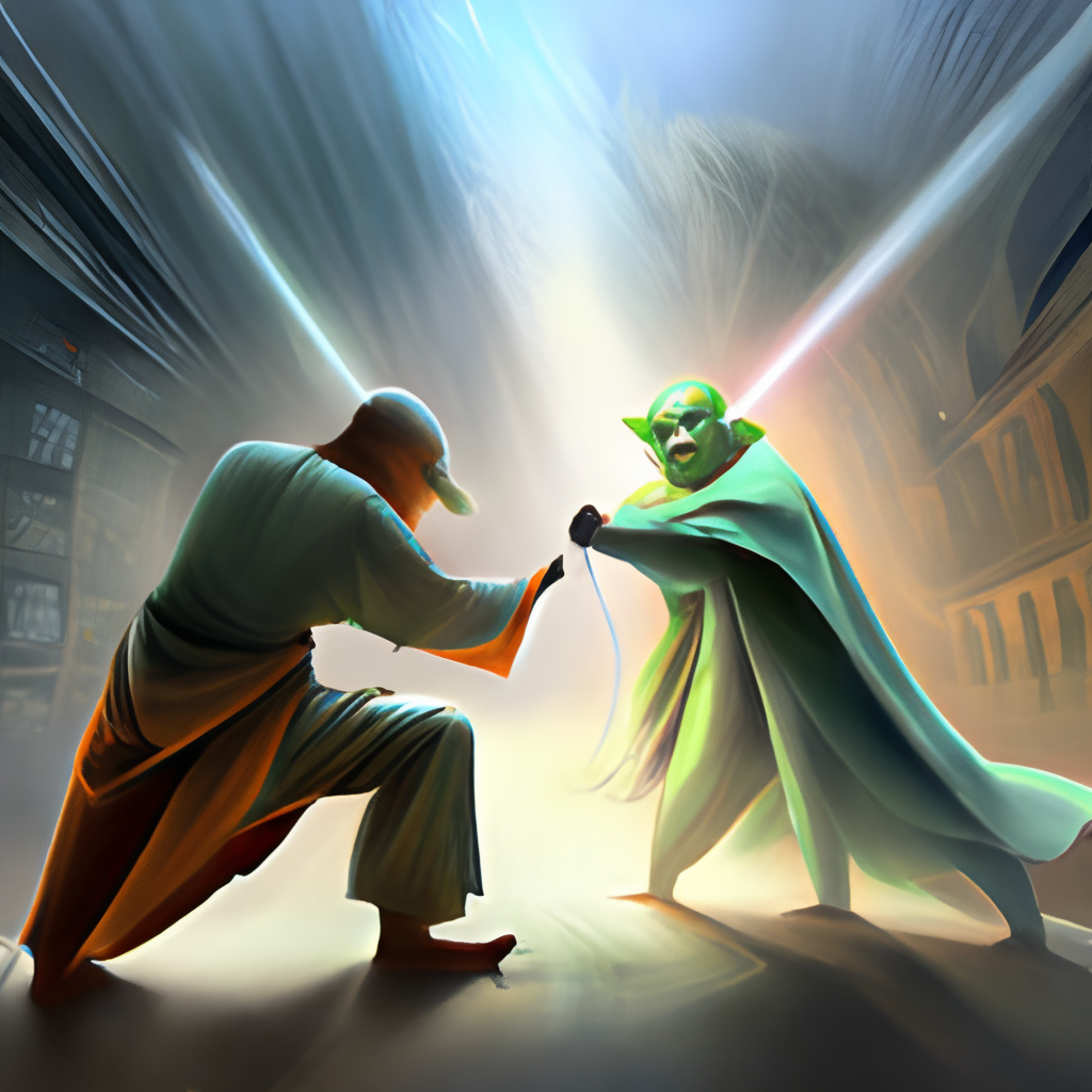 Yoda and nandalorian fight