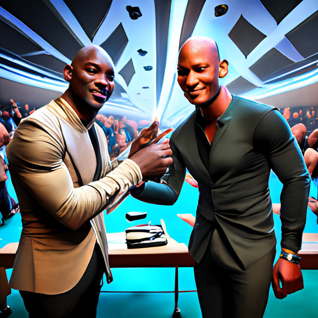 Will Smith and Tyrese Gibson shaking hands.