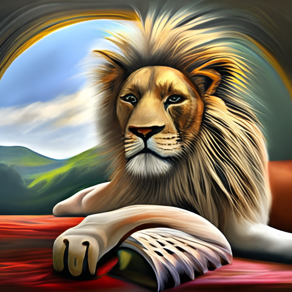 A painting with lion