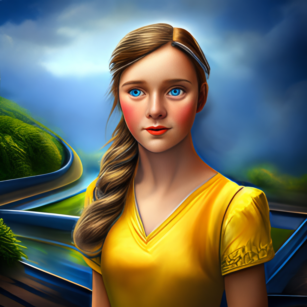 realistic pretty girl with blue eyes and yellow dress