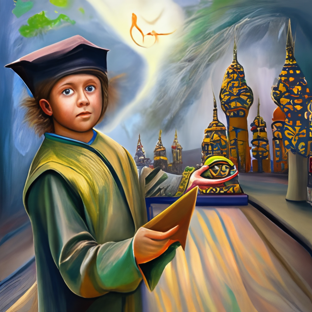 a painting of young wizard with his owl
