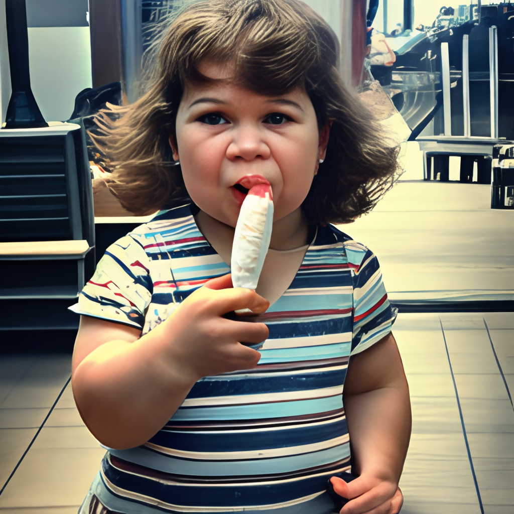 Rosanne barr as a fat little kid eating an ice cream bar