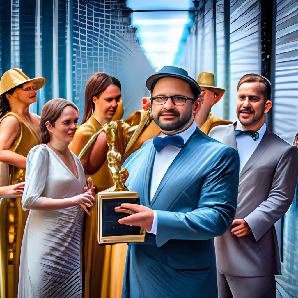  a group of actors accepting the oscar trophy at the academy awards