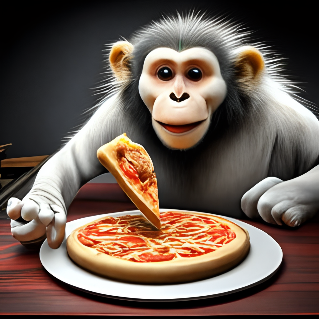 monkey eating pizza