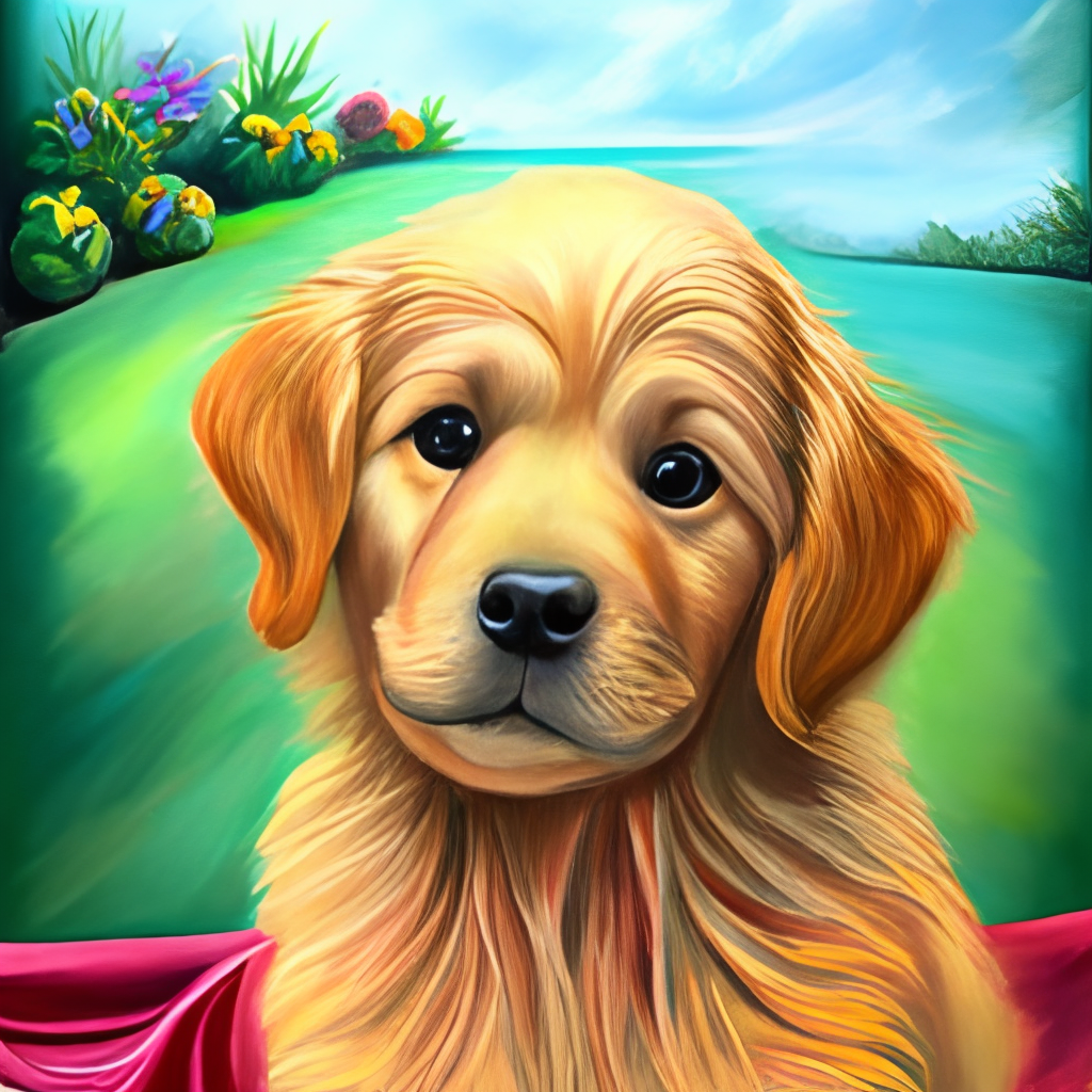 a cute painting of a golden retriever puppy, acrylic