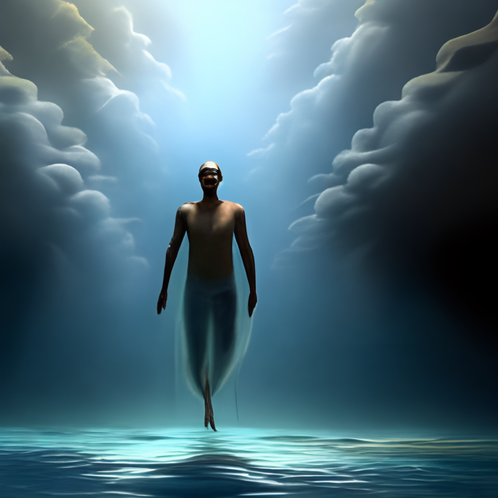 ghost of man traveling underwater