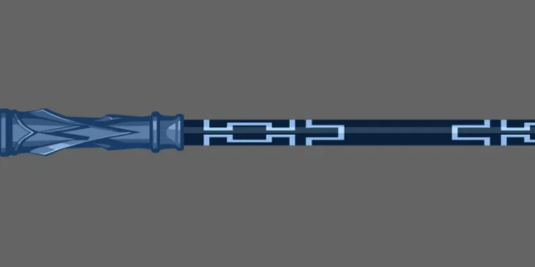a blue and white sword on a gray background