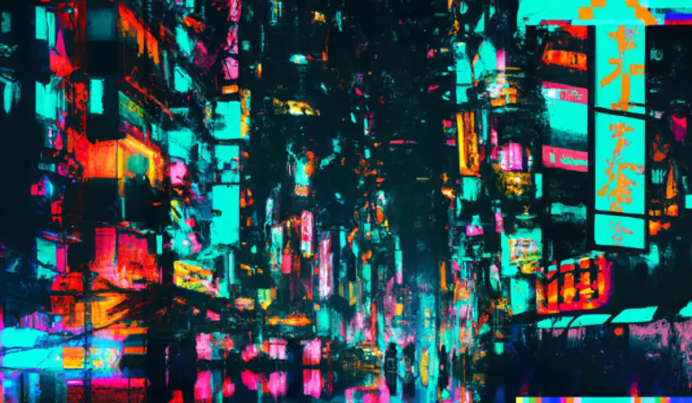 Abstract painting of a city street at night   with no city. zoom out the city