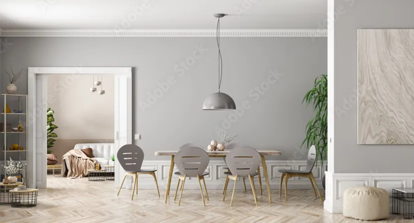 a dining room with a table and chairs