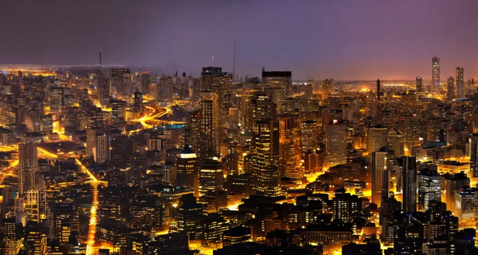a view of a city at night from the top of a skyscraper