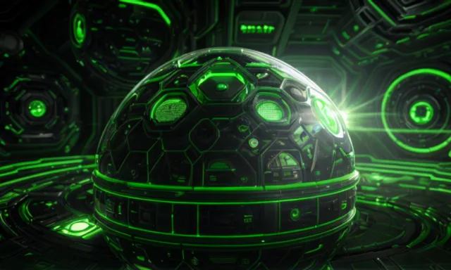 a futuristic looking object with green lights