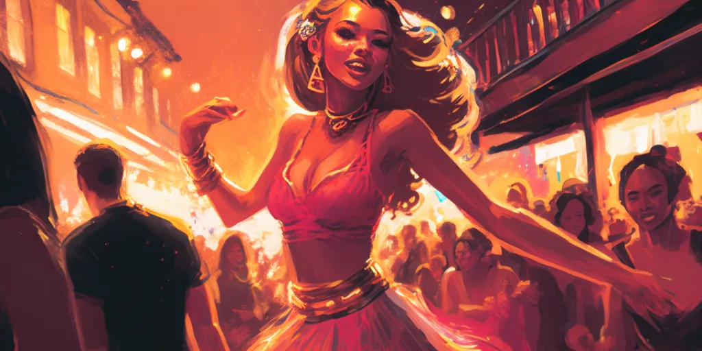 a painting of a woman dancing at a party