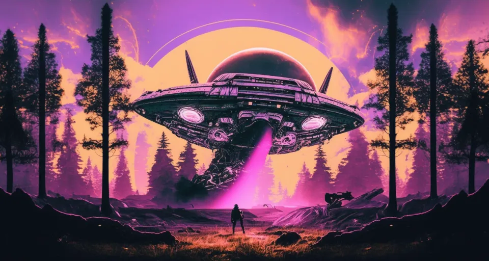 a man standing in front of a giant alien ship