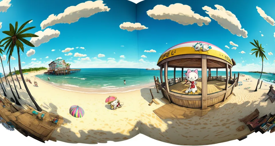 an open book with an image of a beach