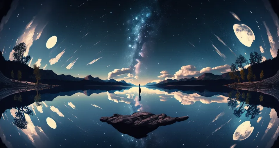 a person standing on a rock in the middle of a lake