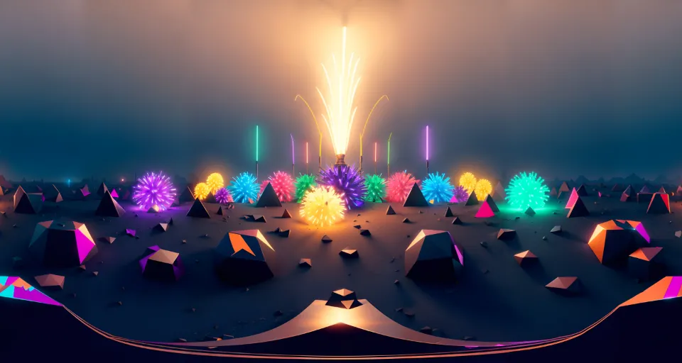 a digital rendering of a colorful fireworks display