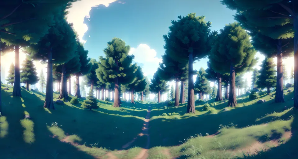 a digital painting of a forest with trees