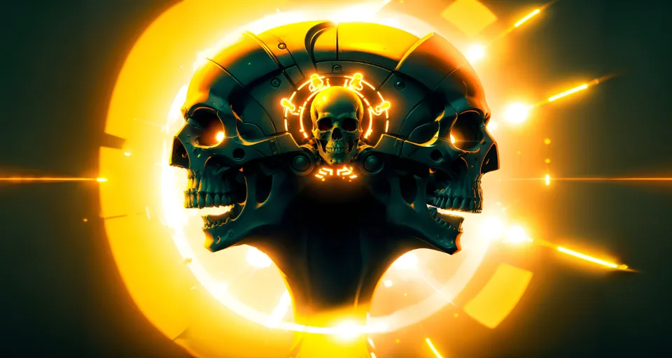 a computer generated image of a skull in a helmet