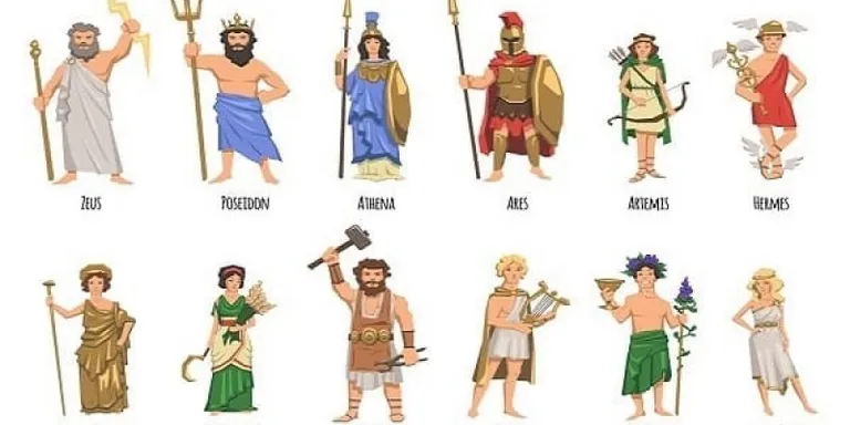 a group of men and women dressed in ancient greek costumes. joint, human, sleeve, standing, gesture, art, toy, electric blue, wrist, costume design