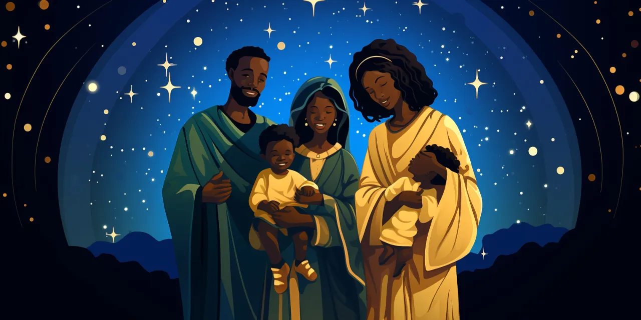 a nativity scene with three people and a baby jesus