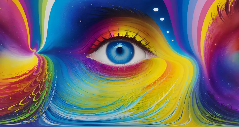 a painting of an eye with colorful swirls
