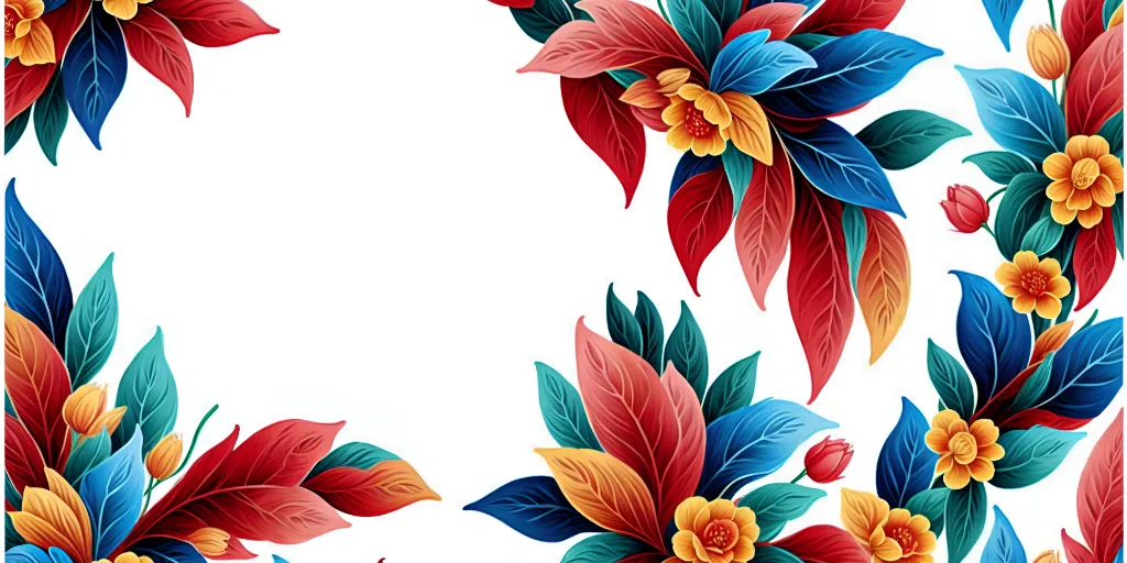 a white background with colorful flowers and leaves