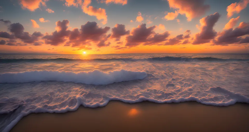 a painting of a sunset over the ocean