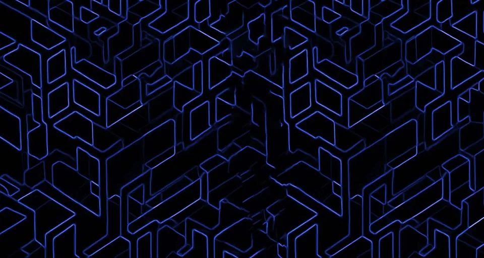 a dark blue background with a pattern of intersecting lines