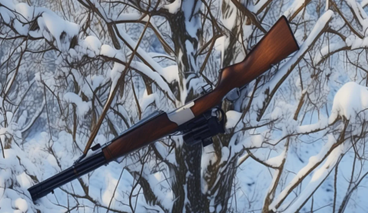 a rifle that is sitting in the snow