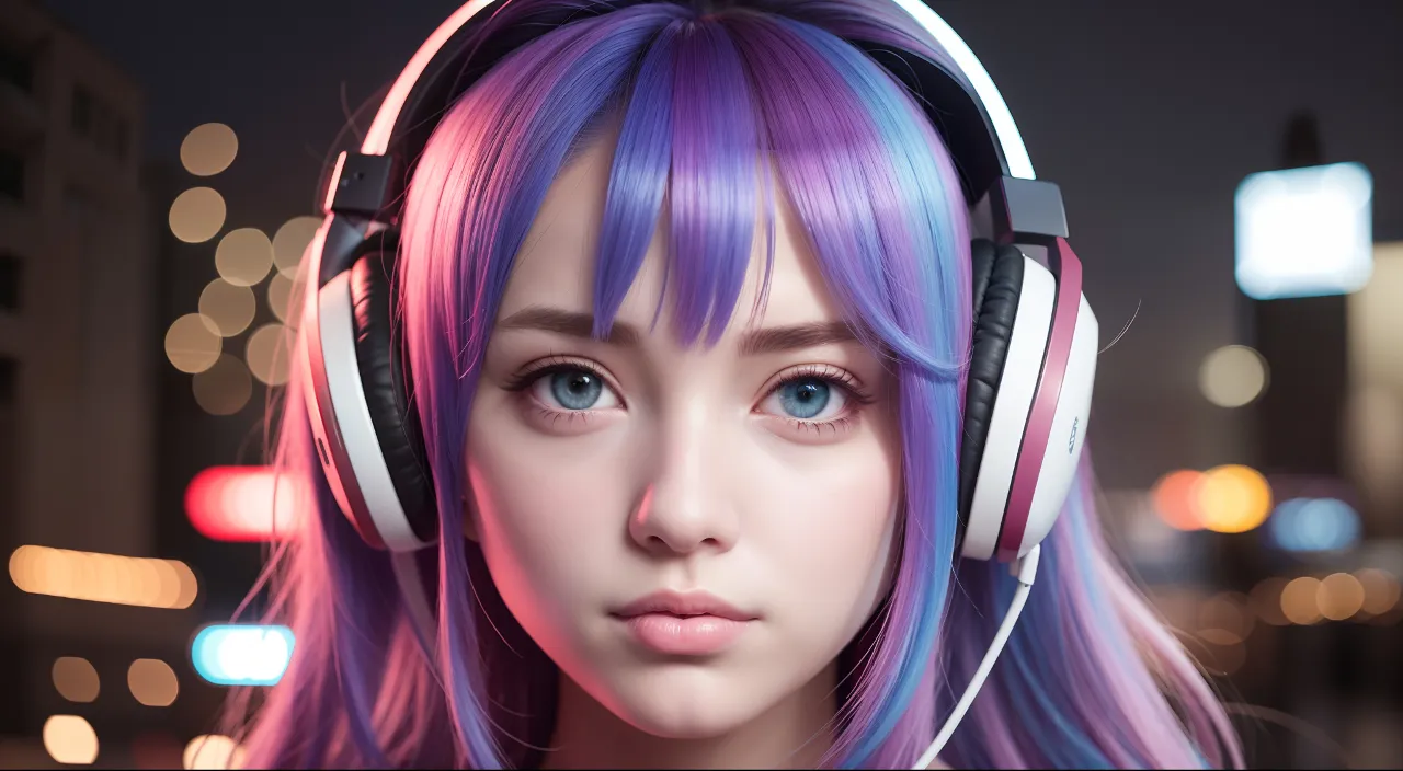 a woman with headphones on her ears looking at the camera 16:9