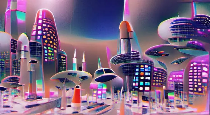 a futuristic city with a lot of tall buildings